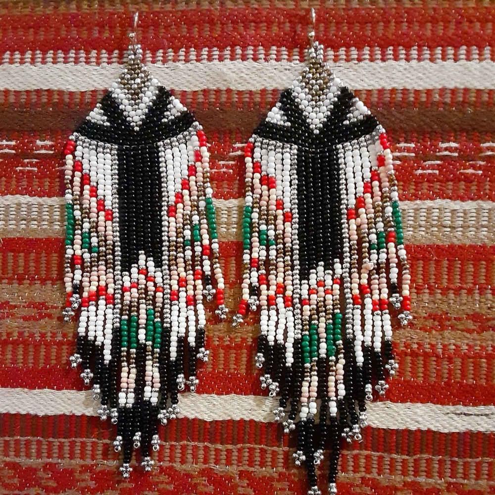NEW Miyuki Handmade Tribal Ethnic Southwestern Style Seed Bead Fringe Earrings